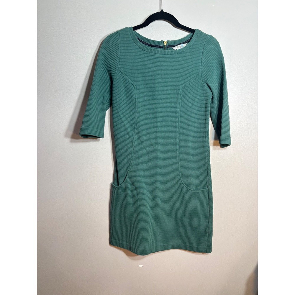 Boden Womens Teal Green Ottoman Ribbed Knit Sheath Dress Pockets 6P Petite